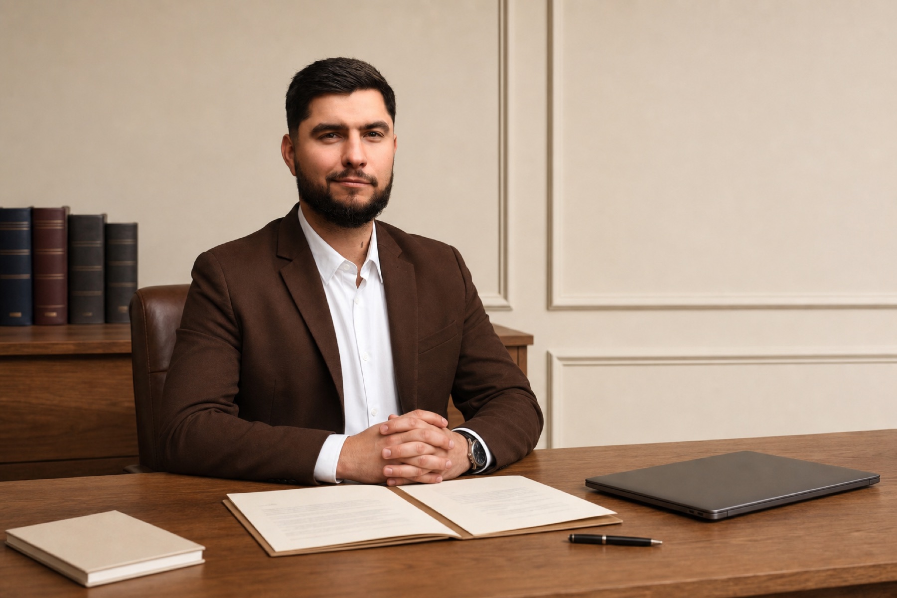 Adwokat Kamil Janko za biurkiem w kancelarii